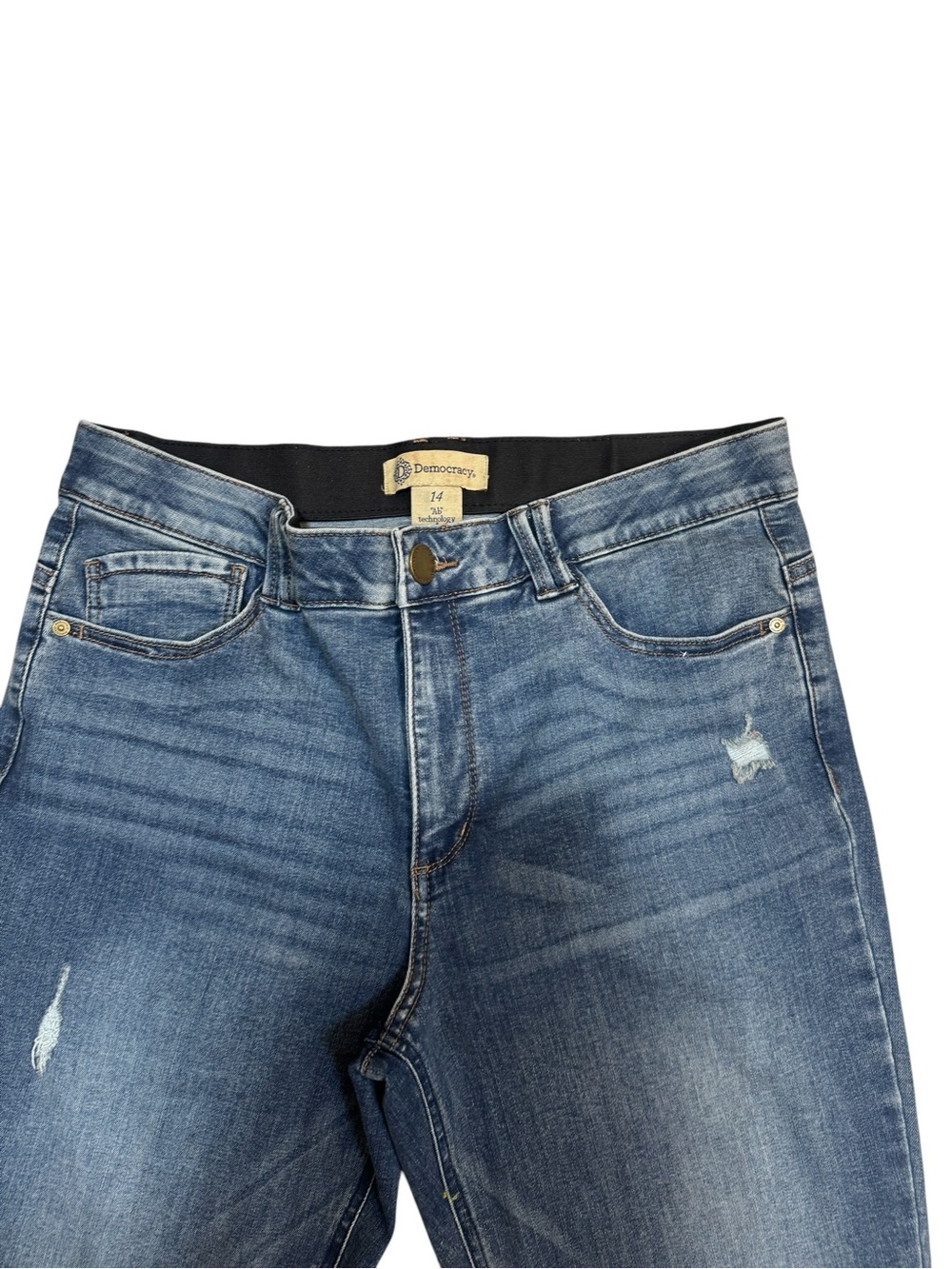 Democracy Ab Solution Bootcut Jeans Womens 14 Distressed Stretch Blue Denim - Picture 3 of 7